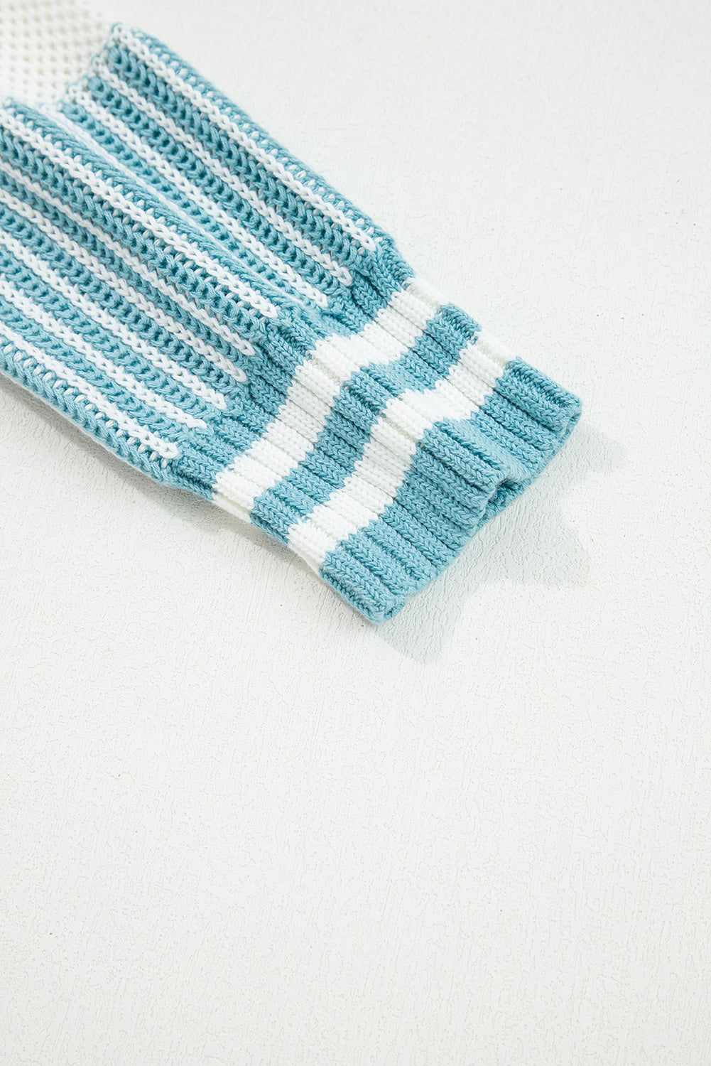 Light Blue Two Tone Striped Patchwork Drop Shoulder Sweater