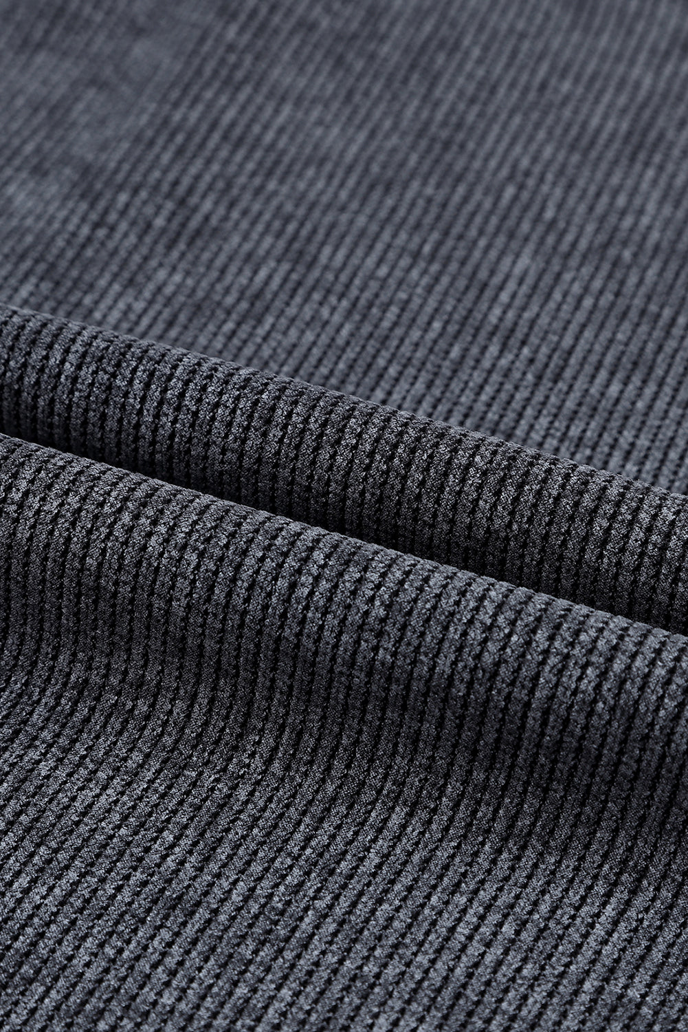 Khaki Solid Ribbed Round Neck Pullover Sweatshirt