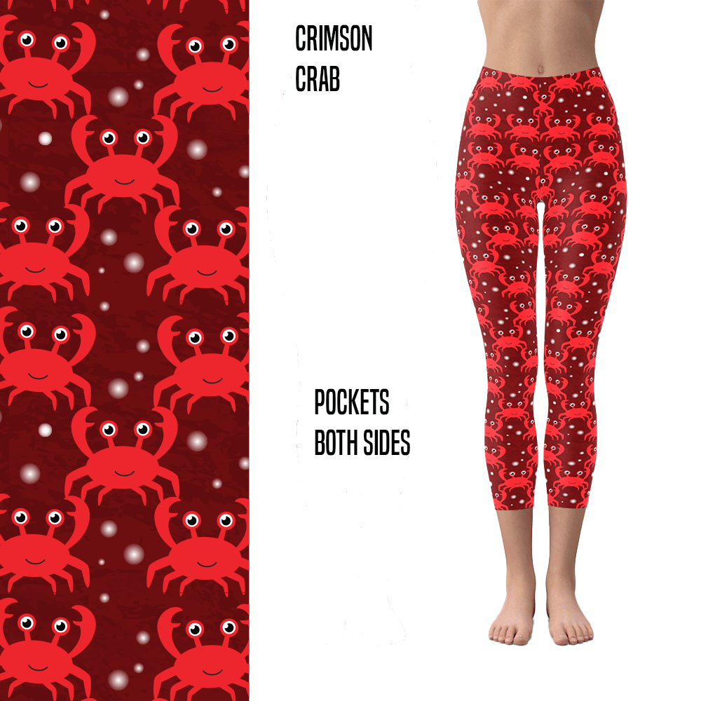 Crimson Crab  Leggings in Capri and Full Length with Pockets