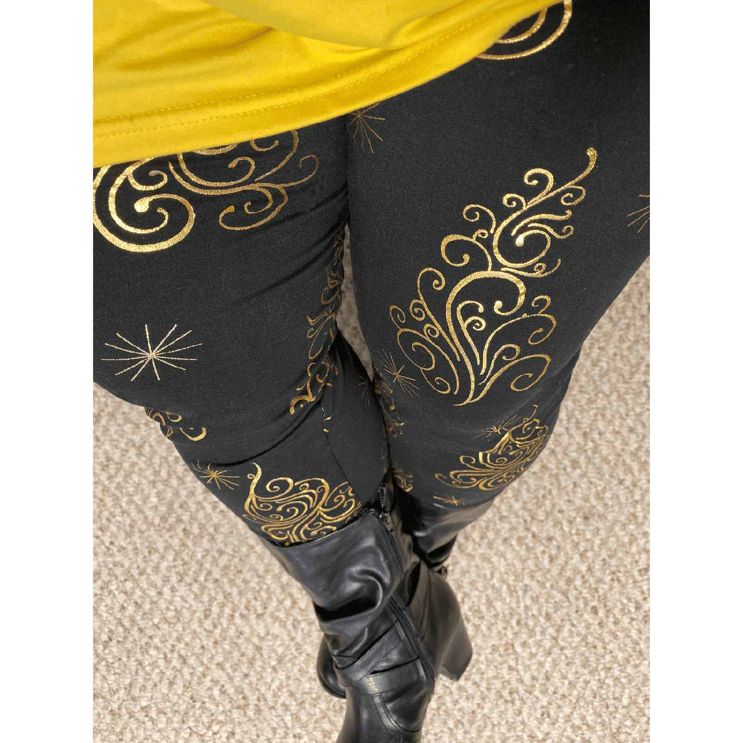 Black & Gold Christmas Tree Leggings with Pockets