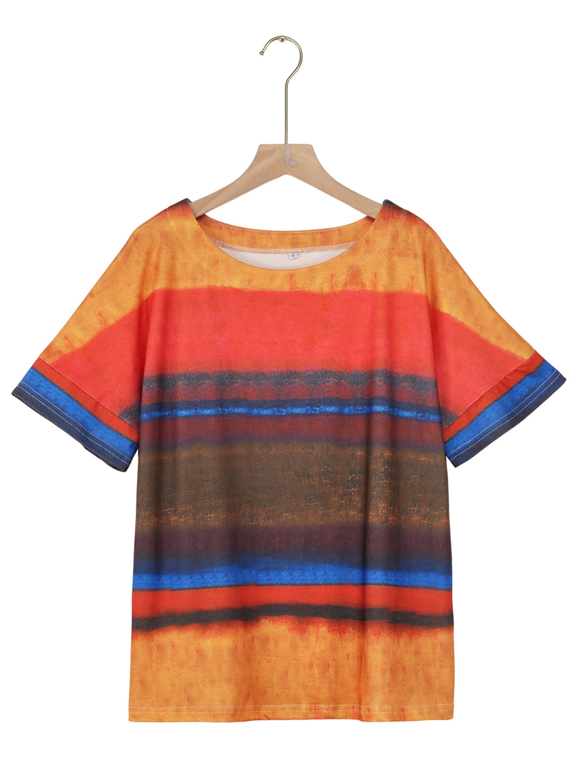 Full Size Color Block Round Neck Half Sleeve T-Shirt