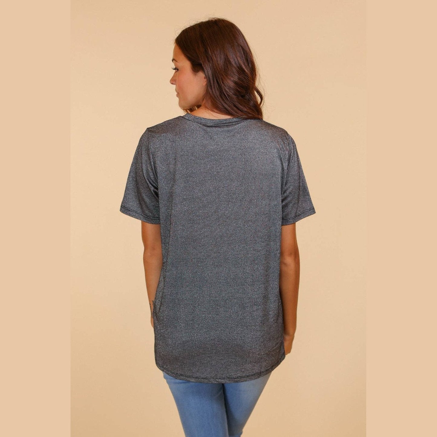 Glitter Short Sleeve  T Shirt in Black