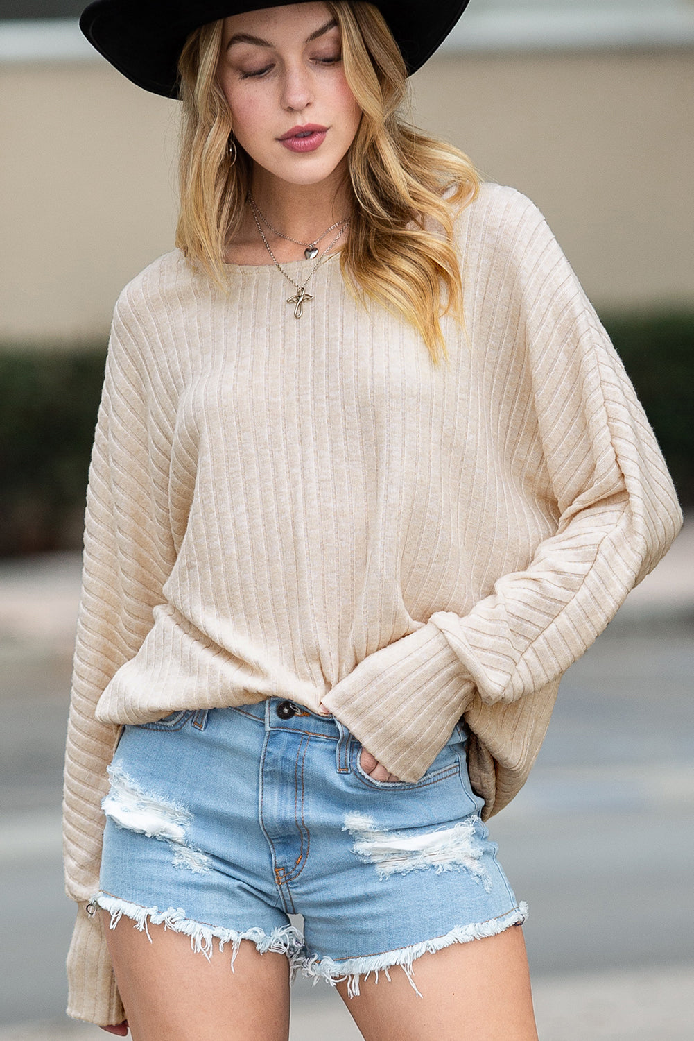 Oatmeal Lace Up Crochet Backless Ribbed Top