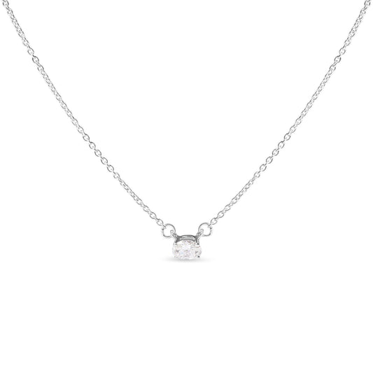 14K White Gold 1/4 Cttw Lab Grown Oval Solitaire Diamond East West 18" Pendant Necklace (G-H Color, VS2-SI1 Clarity)
