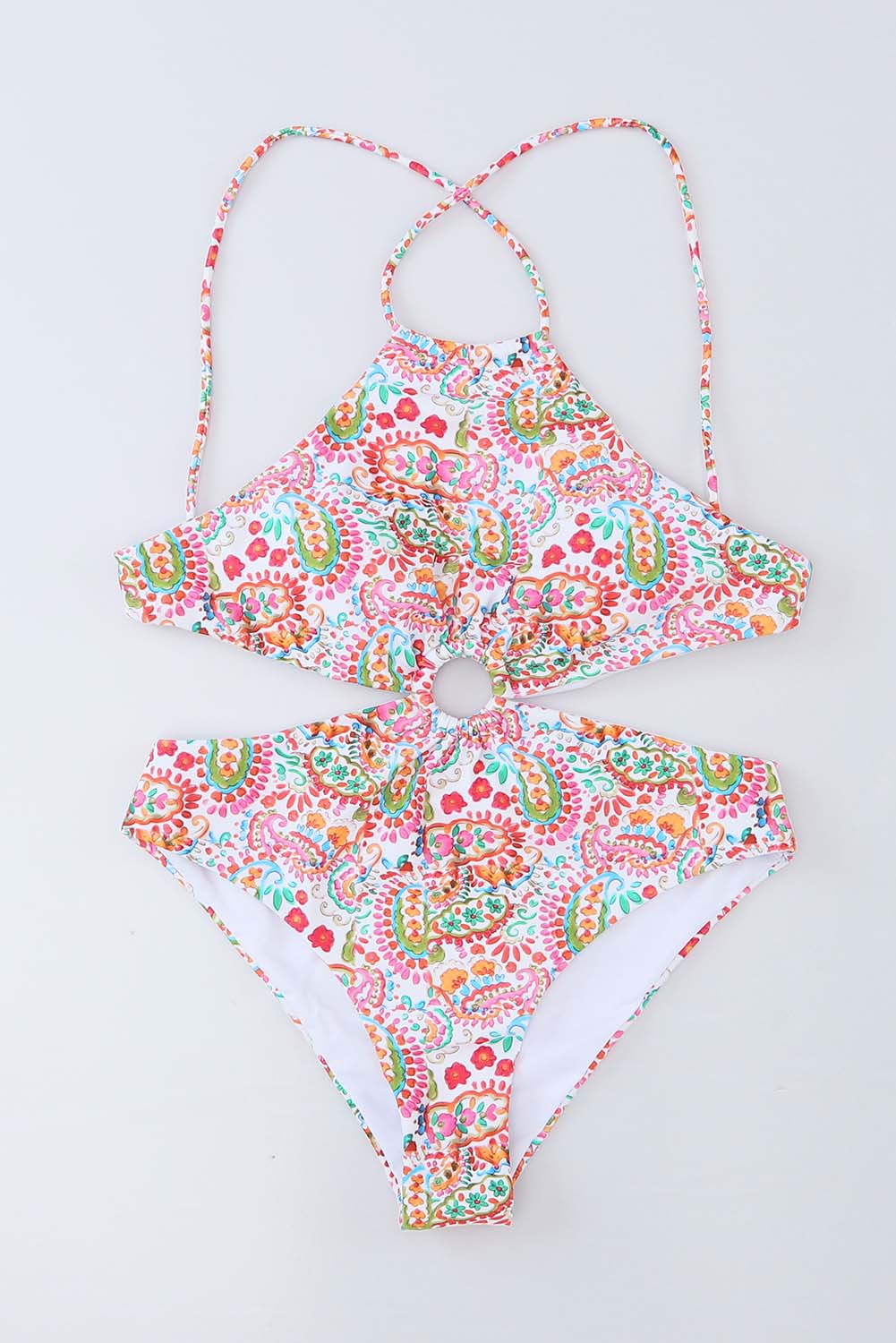 Multicolor Floral Print Lace Up Backless Monokini