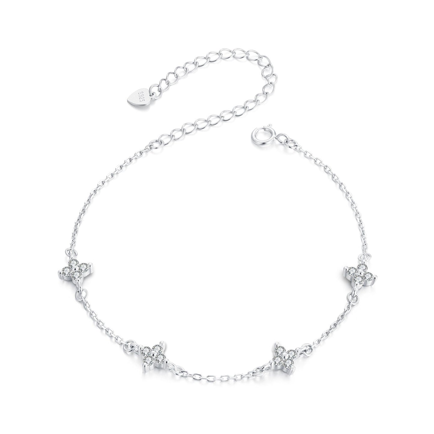 925 Sterling Silver White Gold Plated Adjustable CZ Bracelet for Women