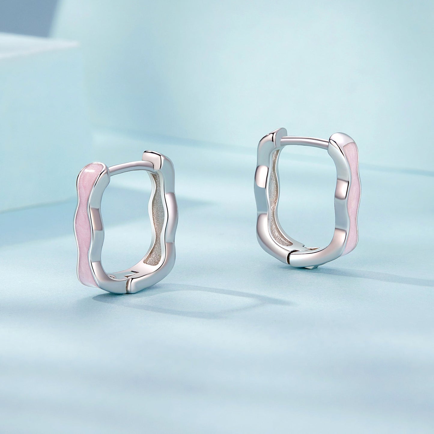 925 Sterling Silver Earrings with Enamel in White Gold Finish - 13*3mm for Women