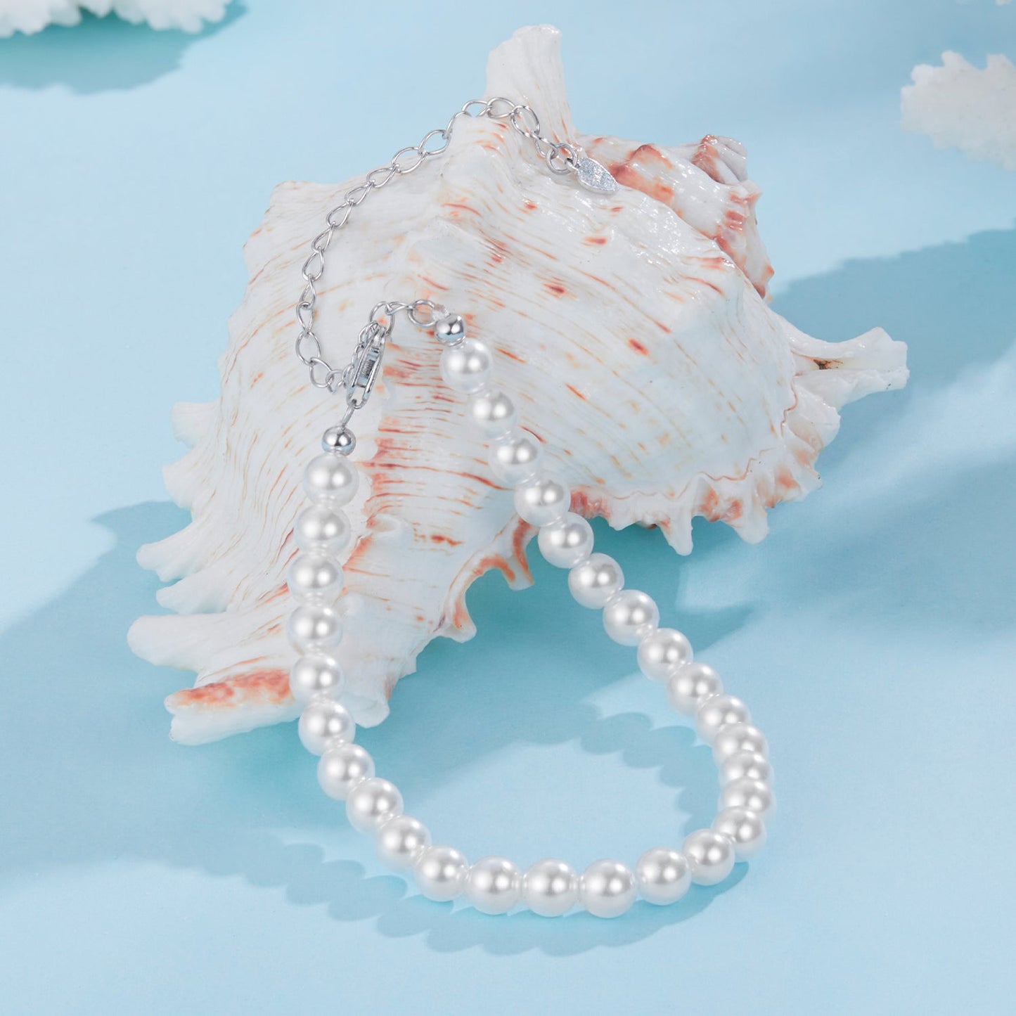925 Sterling Silver Adjustable White Gold Plated Bracelet with Synthetic Pearl for Women