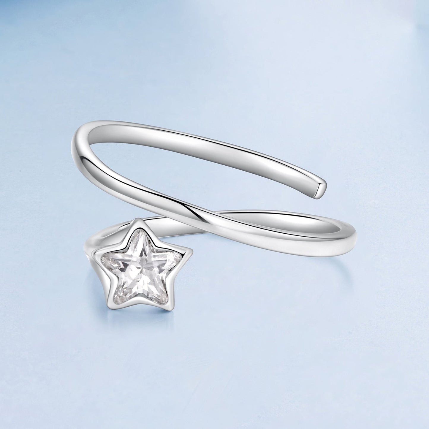 925 Sterling Silver White Gold Plated Pavé CZ Star Ring for Women