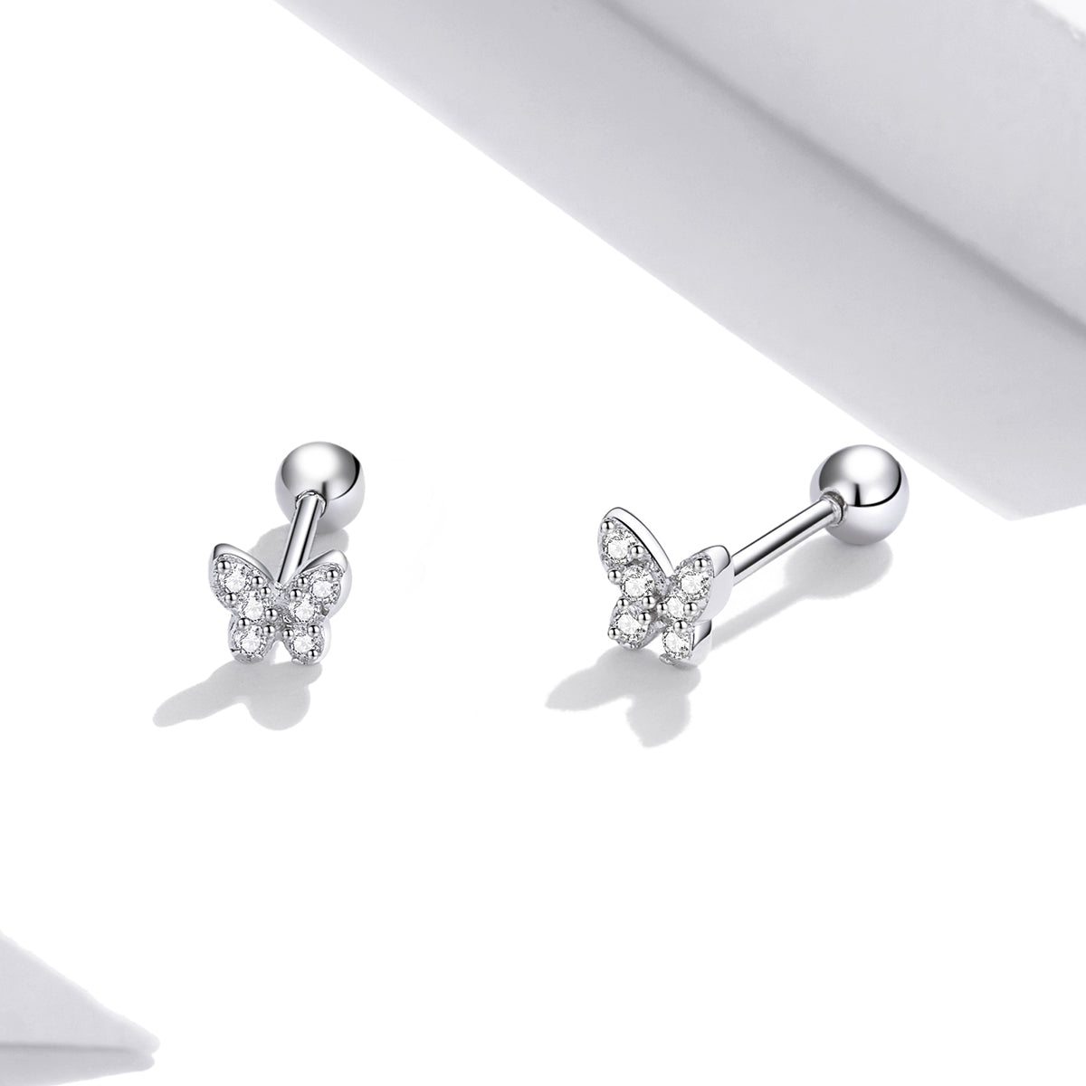 925 Sterling Silver Earrings with CZ in Pavé Setting - 0.4*0.5cm - Women