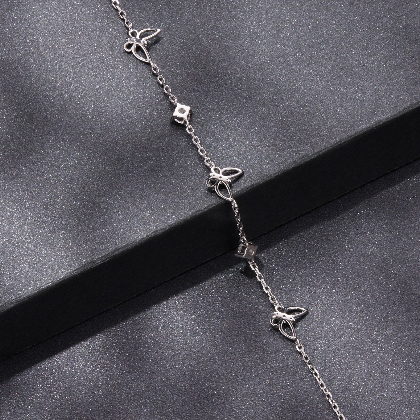 925 Sterling Silver White Gold Plated Bracelet with Moissanite, 15+6cm, for Women