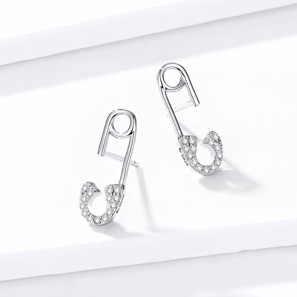 925 Sterling Silver Earrings for Women - 1.7x0.6cm, Platinum Plated with Pavé Setting CZ