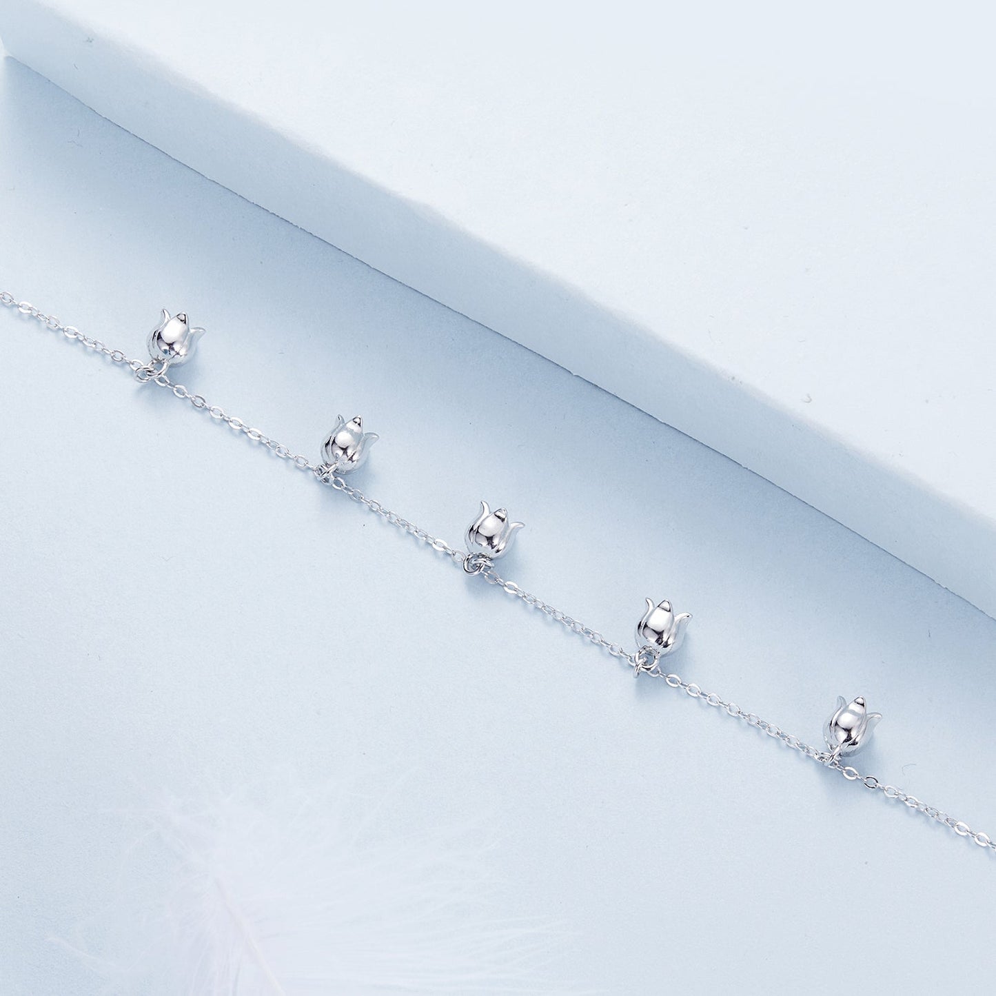 925 Sterling Silver Plated White Gold 12x41mm Pendant Bracelet