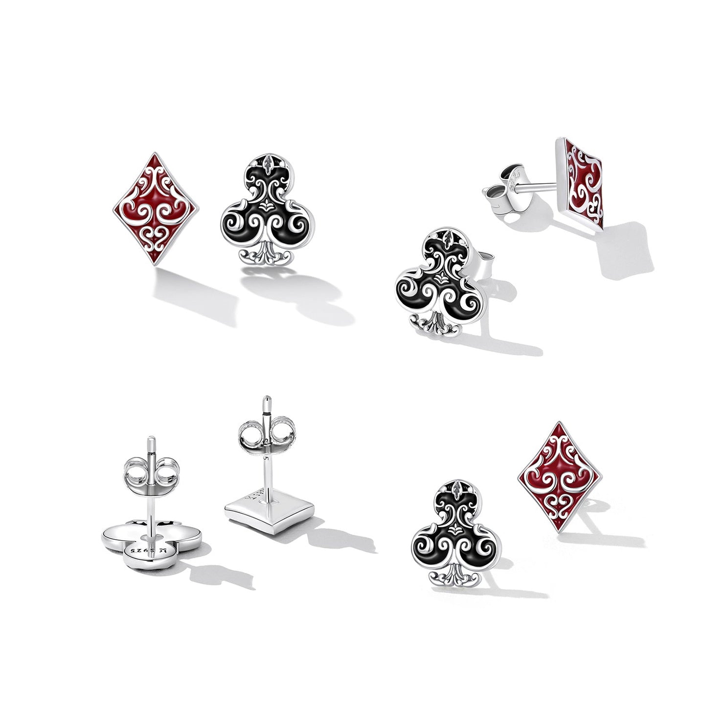 925 Sterling Silver Oxidized Enamel Plum Blossom Earrings for Women - 1.2 x 1.0 cm