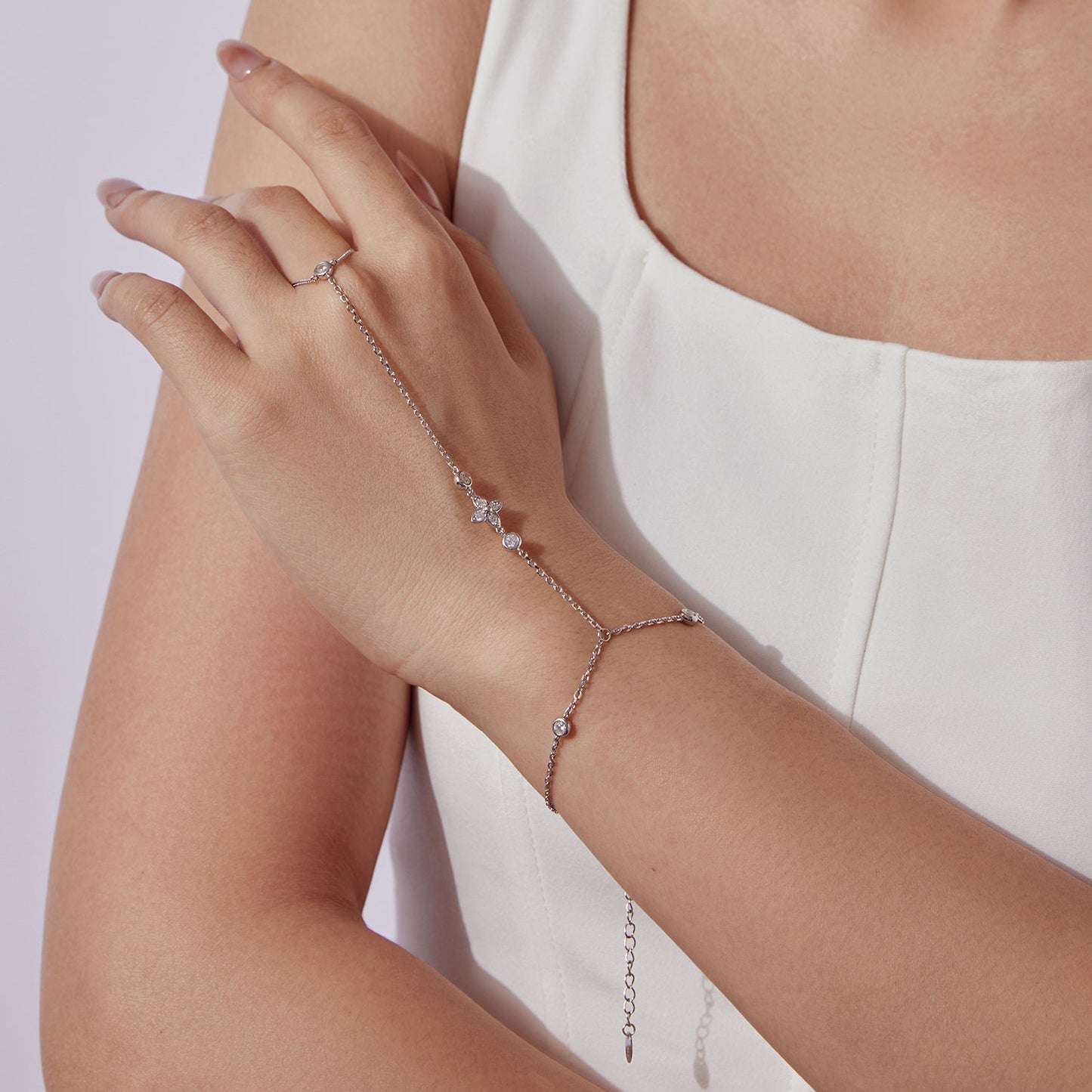 925 Sterling Silver White Gold Plated Moissanite Bracelet, 15+6cm, for Women