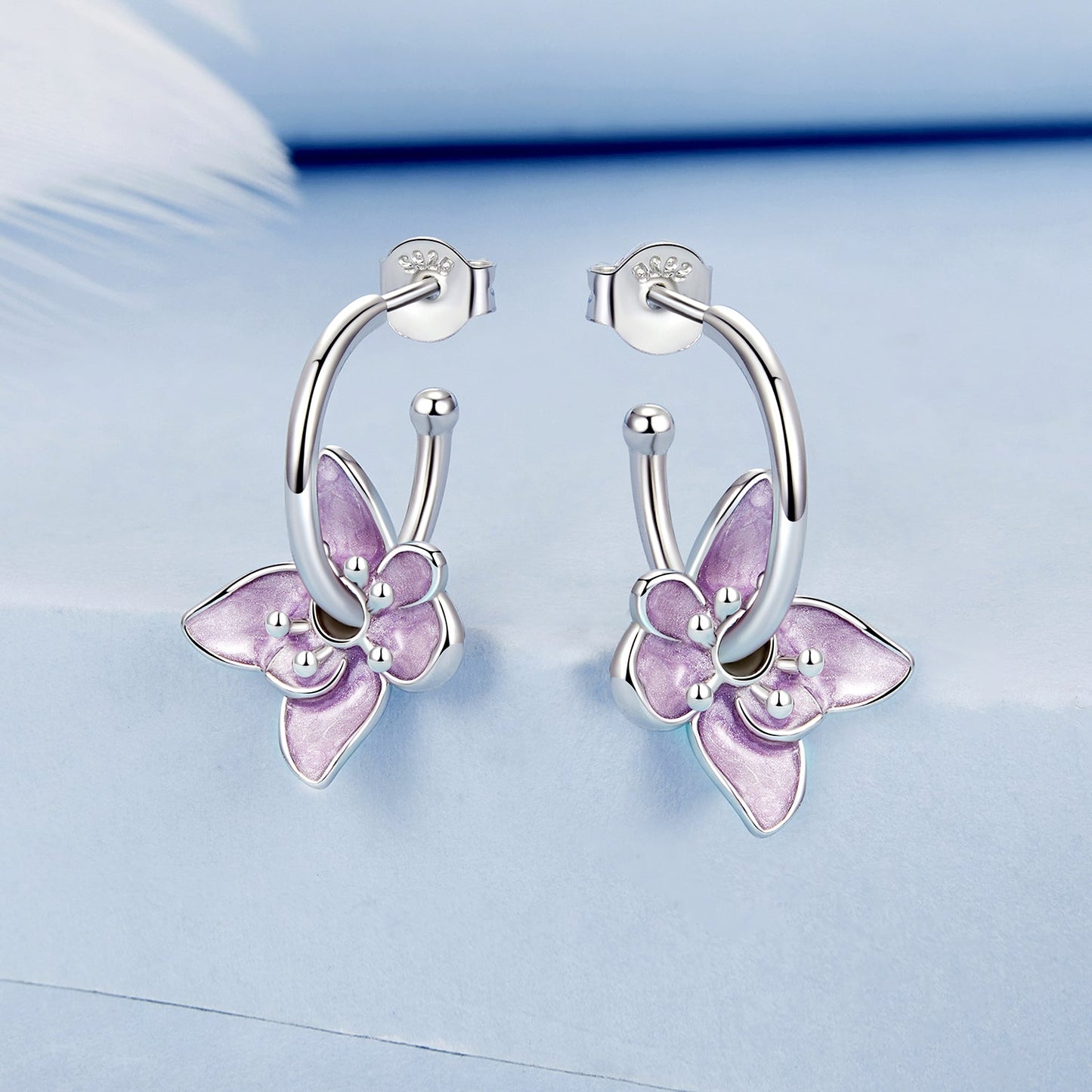 925 Sterling Silver Enamel White Gold Plated Earrings Size 20*14mm