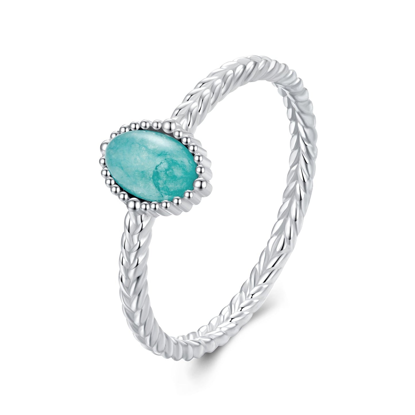 925 Sterling Silver & White Gold Plated Amazonite Ring Size 6 for Women
