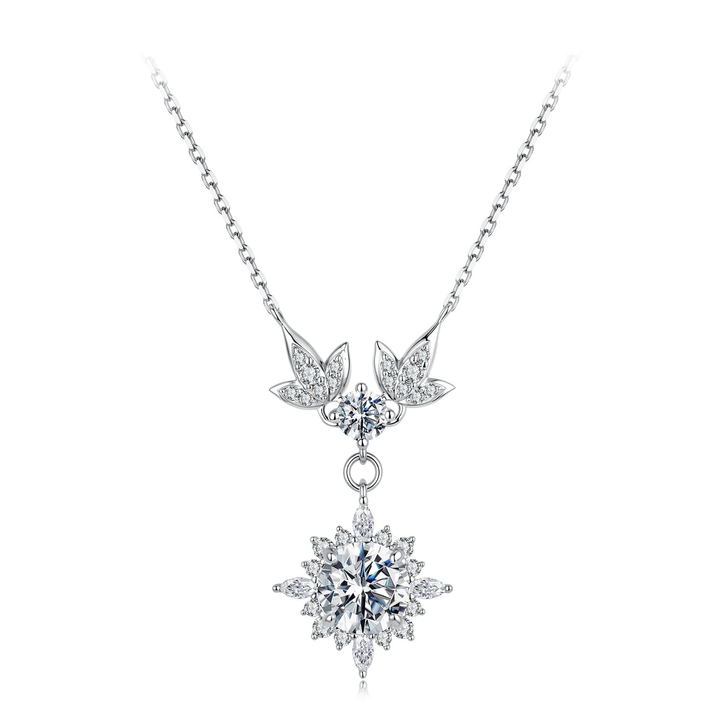 925 Sterling Silver Moissanite Pendant Necklace with Pavé Setting in White Gold - 40+5cm for Women