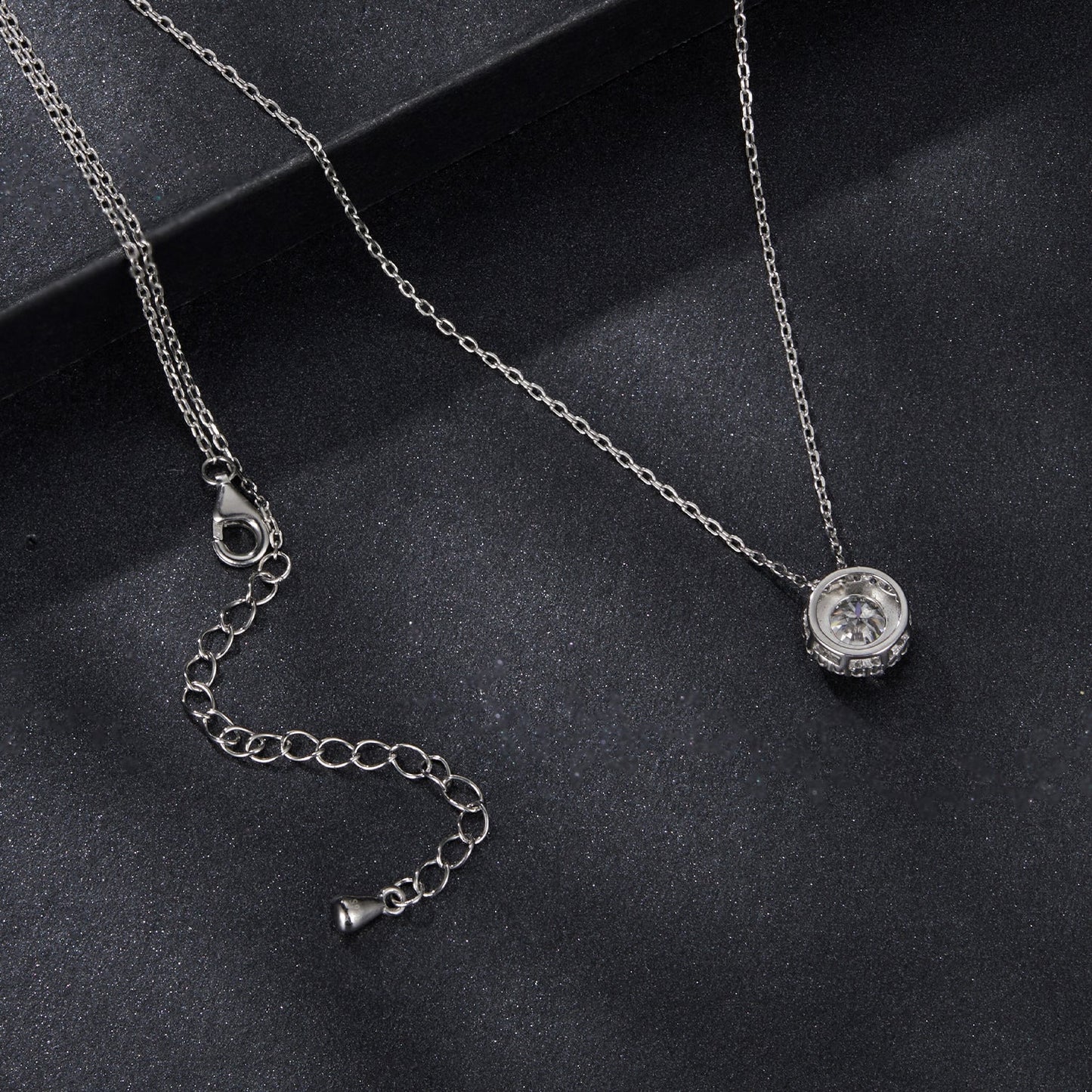 925 Sterling Silver Moissanite Necklace 40+5cm with Pavé Setting for Women