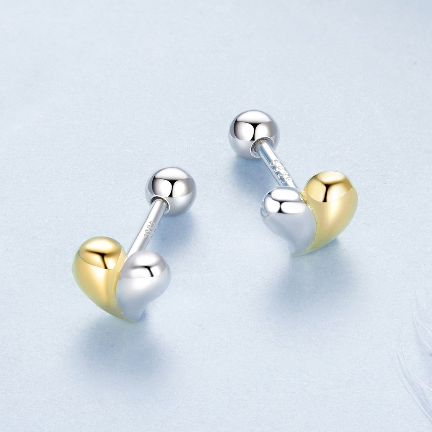 925 Sterling Silver & Plated Gold Earrings for Women - 0.5*0.6cm
