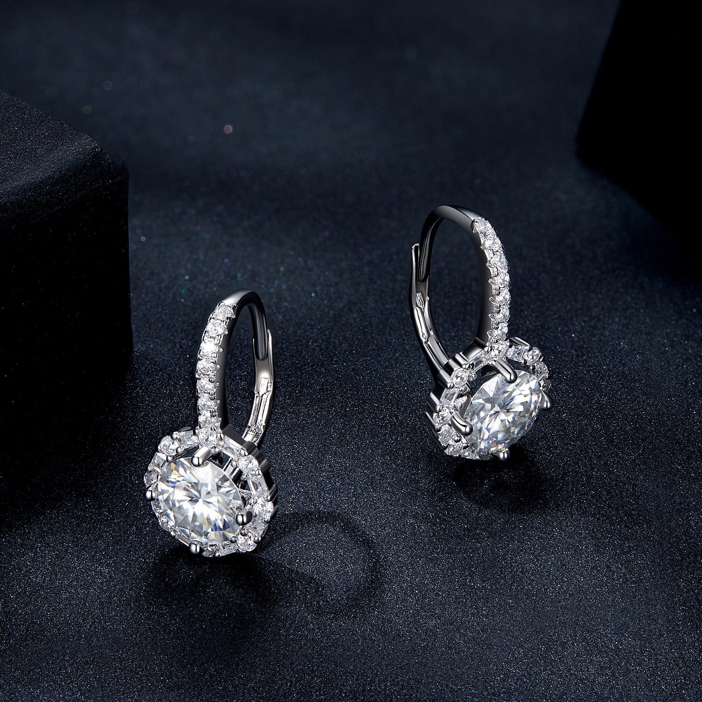 925 Sterling Silver Moissanite Earrings with Pavé Setting, 1.9x1.0cm for Women
