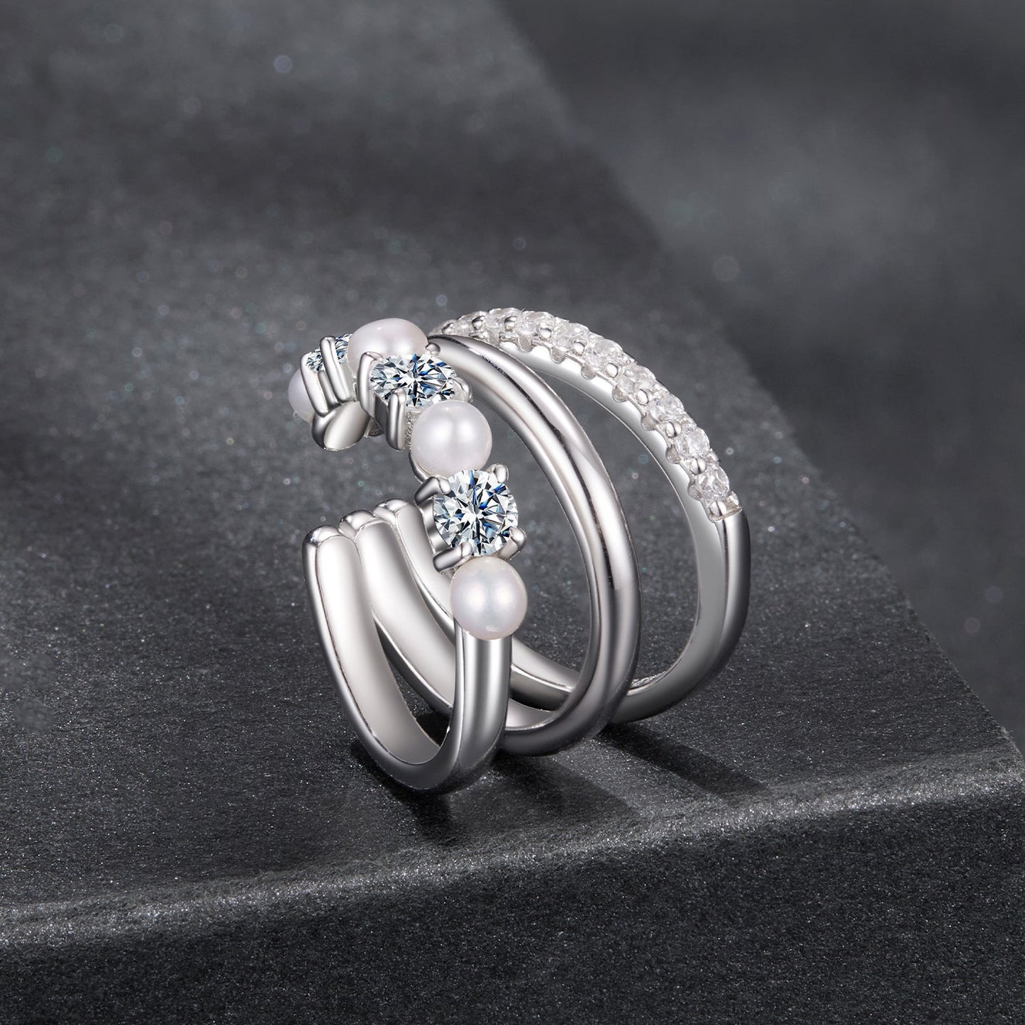 925 Sterling Silver Earrings with Moissanite and Freshwater Pearl for Women, 1.2*1.7cm, White Gold Plated