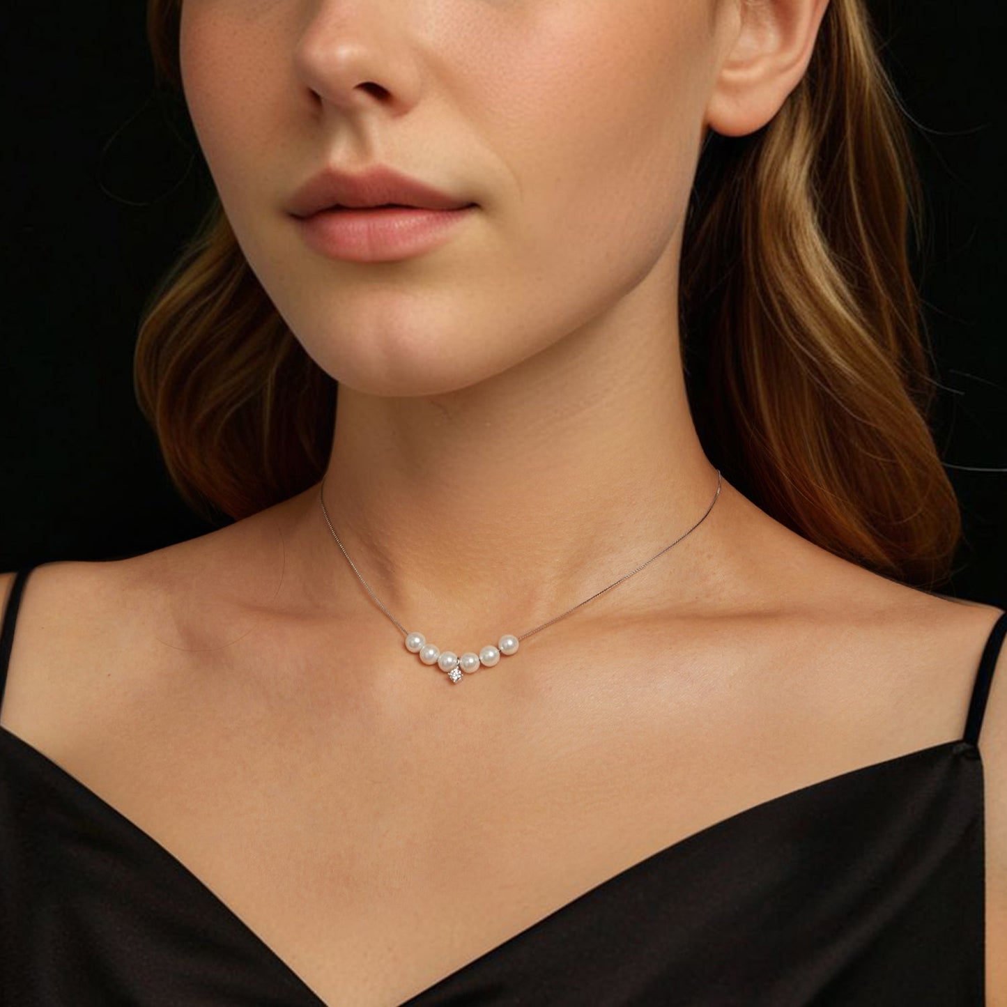 925 Sterling Silver Moissanite & Quality Shell Pearl Adjustable Necklace for Women