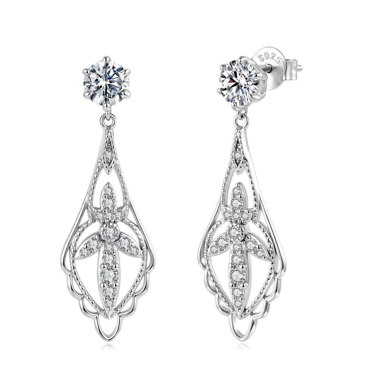 925 Sterling Silver 0.50 Carat Moissanite Earrings with White Gold Plating for Women