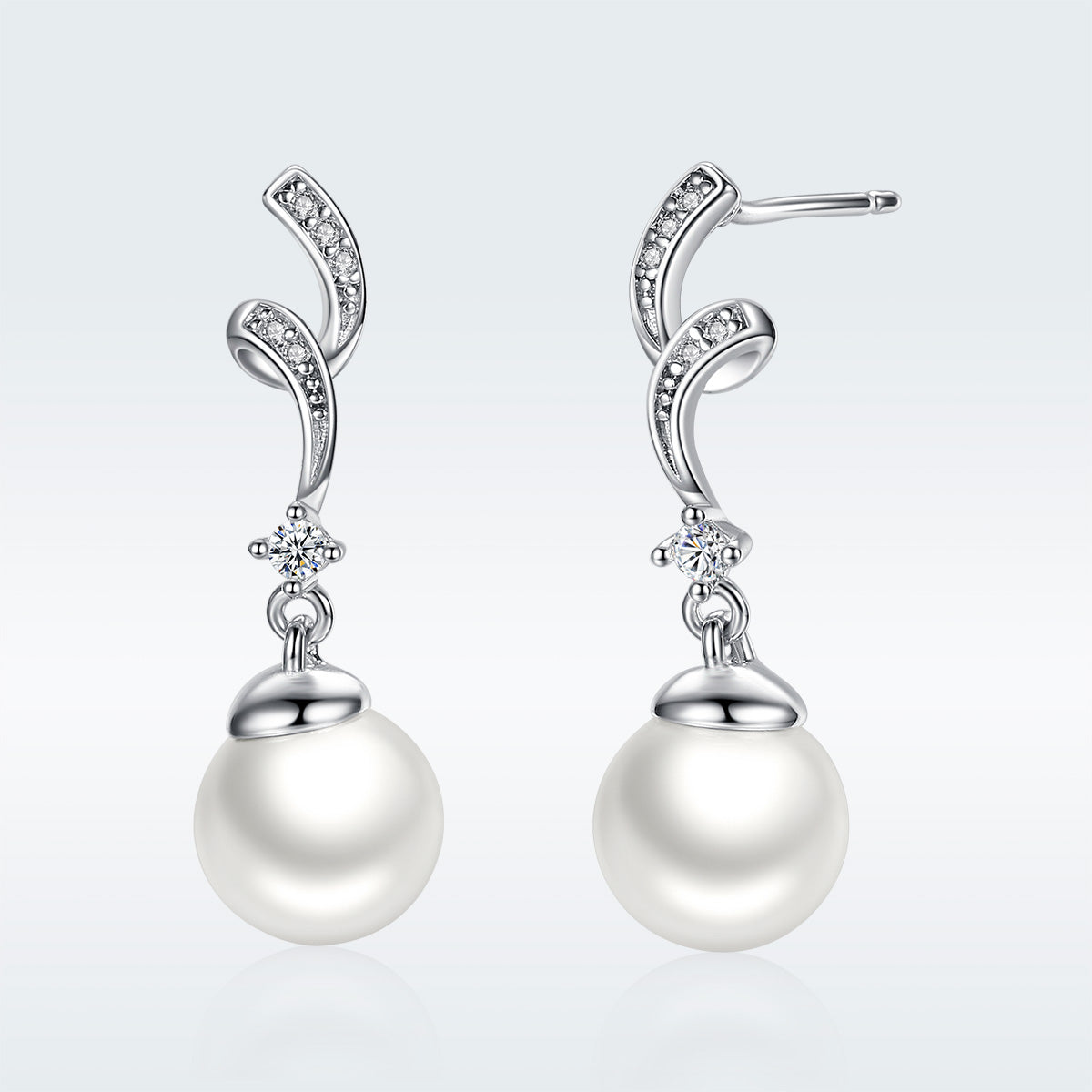 925 Sterling Silver Pavé Setting CZ & Quality Shell Pearl Earrings
