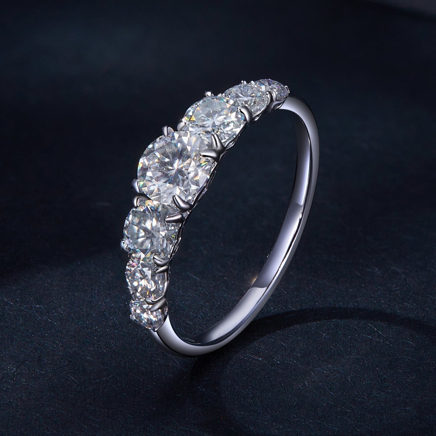 925 Sterling Silver Moissanite Engagement Ring with 5mm, 4mm, 3mm, 2.5mm Stones for Women