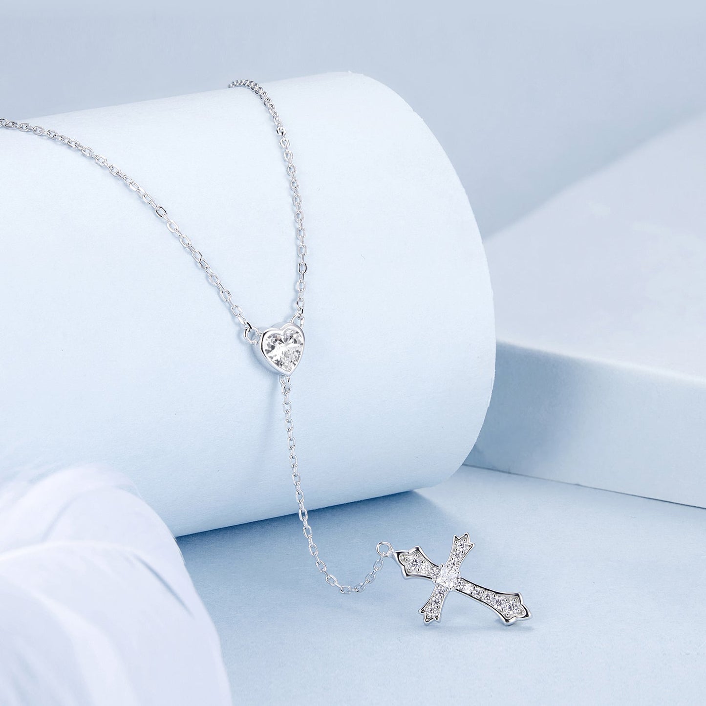 925 Sterling Silver White Gold Plated Necklace with CZ Pavé Setting for Women