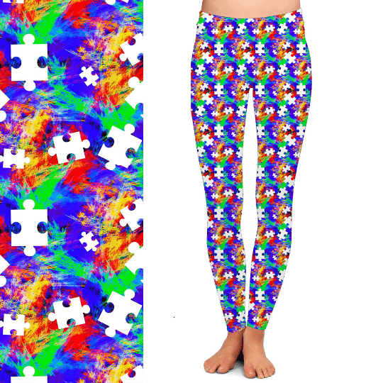 Autism Awareness Leggings Neon Capri & Full with Pockets