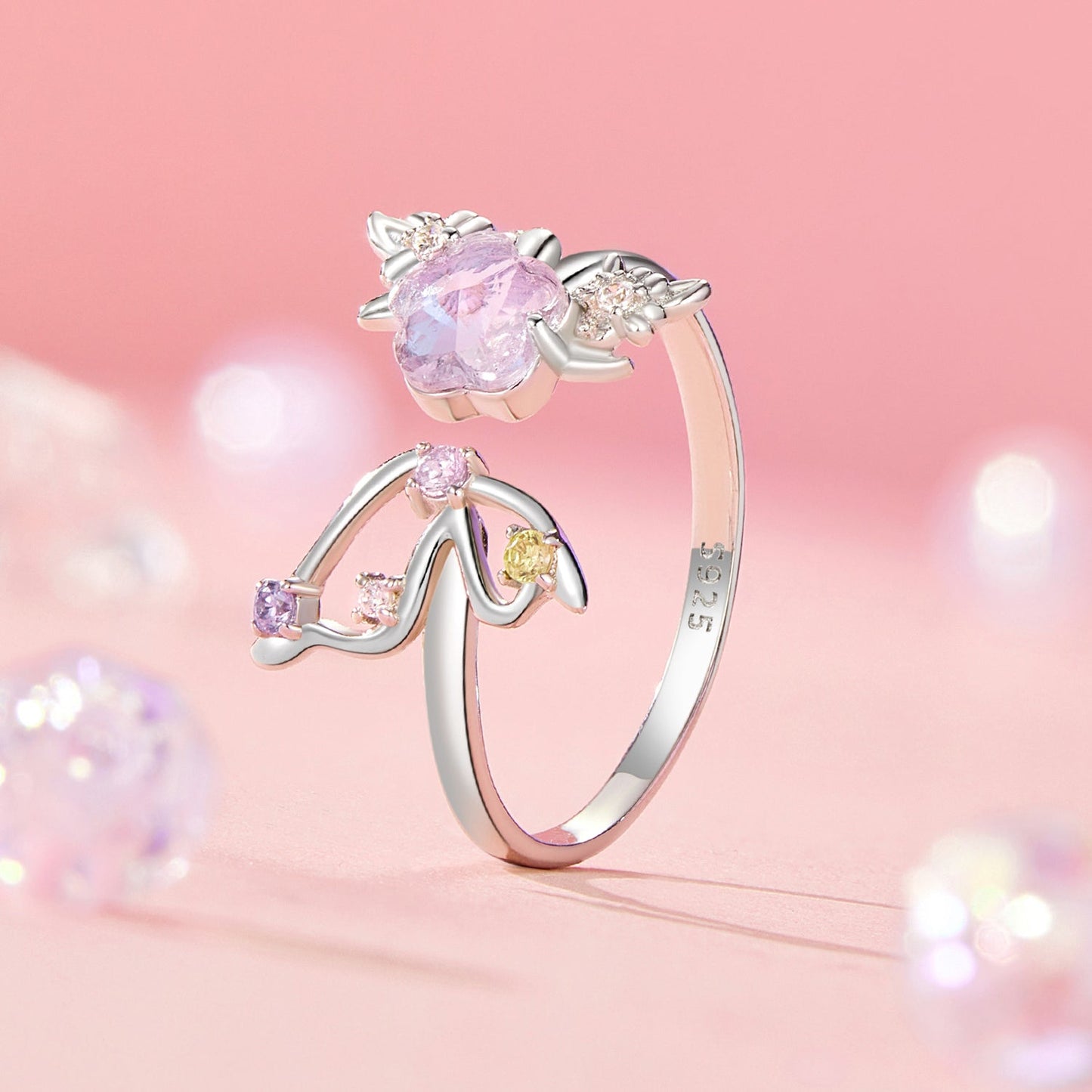 925 Sterling Silver Ring with Pavé Setting CZ, White Gold Plated, 1.7mm Width, for Women