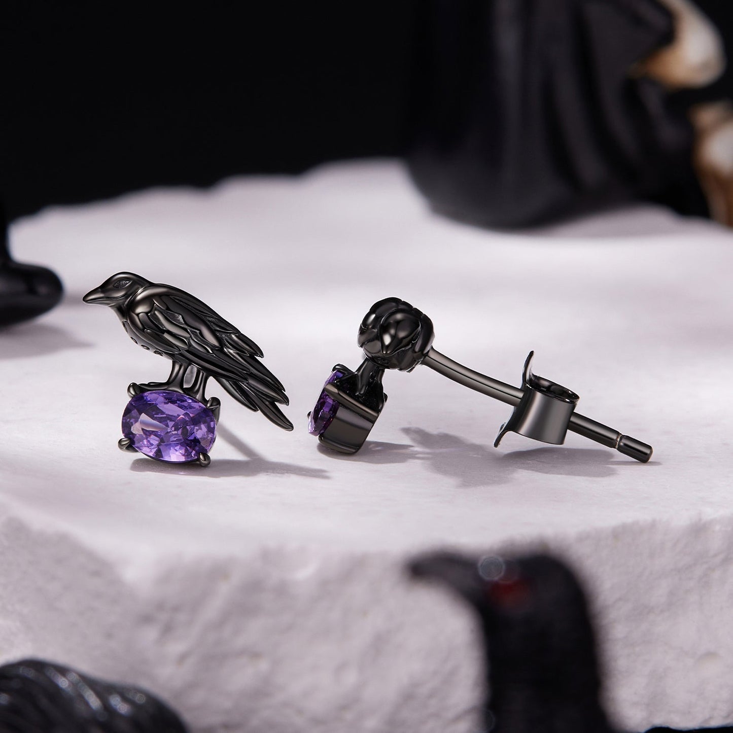 925 Sterling Silver Earrings with Pavé Setting CZ in Black Gold - Size 0.8*1.1cm for Women
