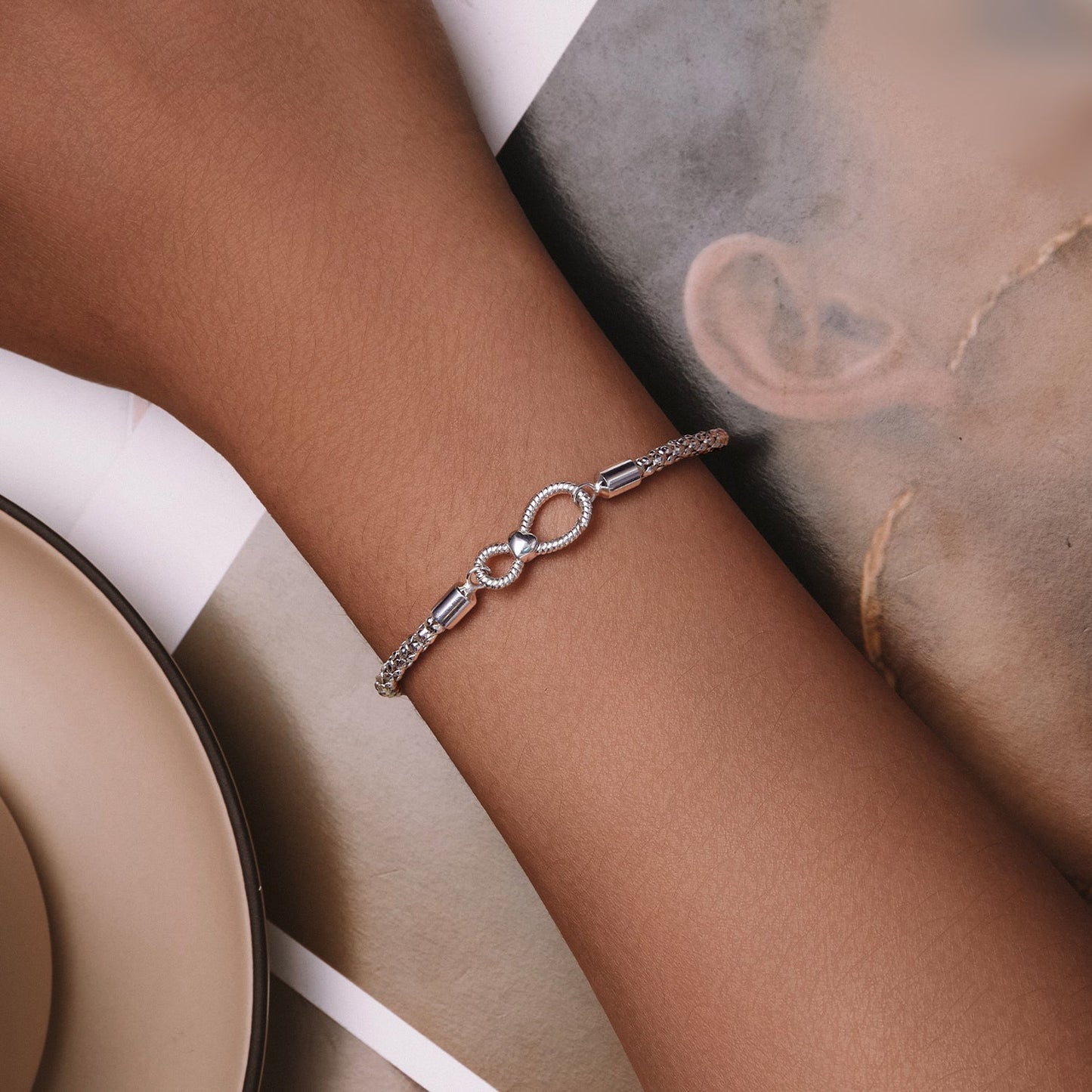 925 Sterling Silver Infinity Love Bracelet for Women - Size 17.0