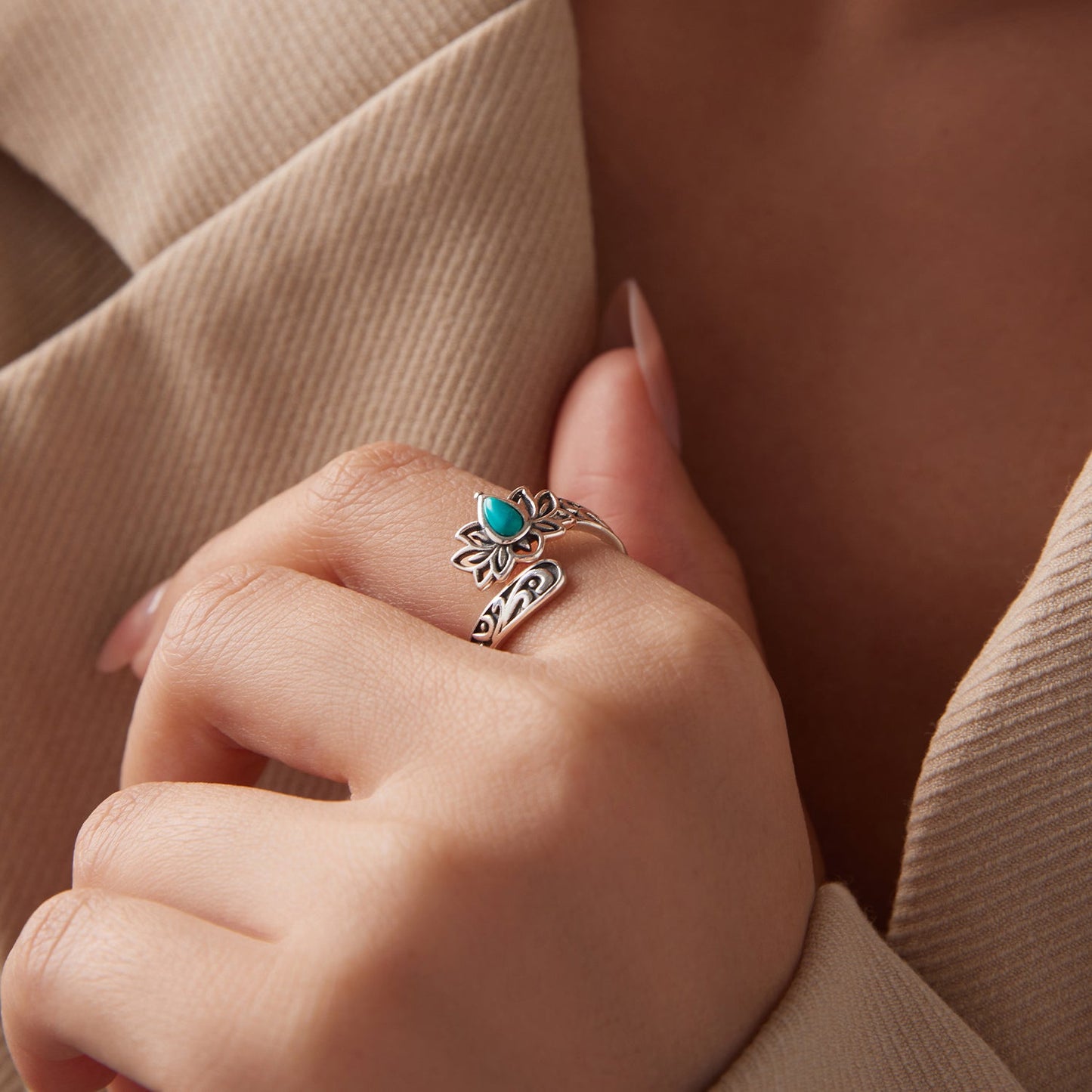 925 Sterling Silver Ring with Synthetic Turquoise in Oxidized Finish for Women