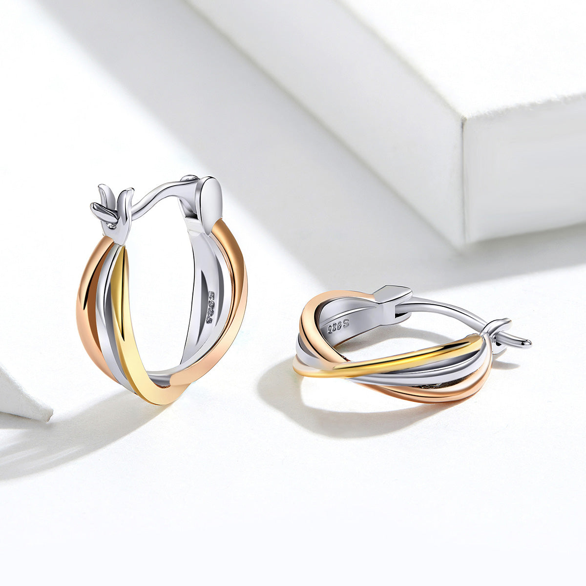 S925 Sterling Silver Earrings with Platinum, Rose Gold, and Gold Plating for Women