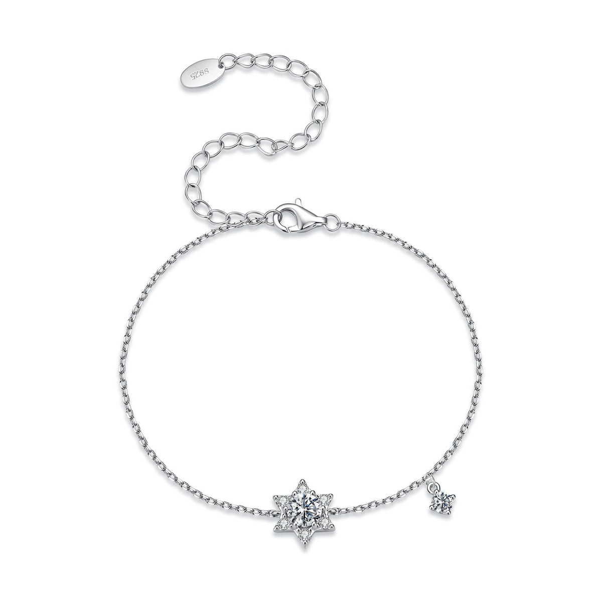 925 Sterling Silver White Gold Plated Moissanite Adjustable 15+6cm Bracelet for Women