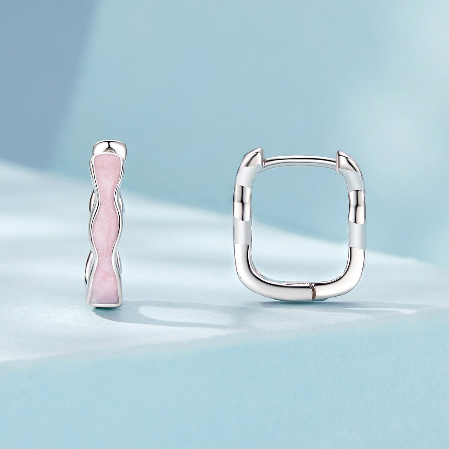 925 Sterling Silver Earrings with Enamel in White Gold Finish - 13*3mm for Women
