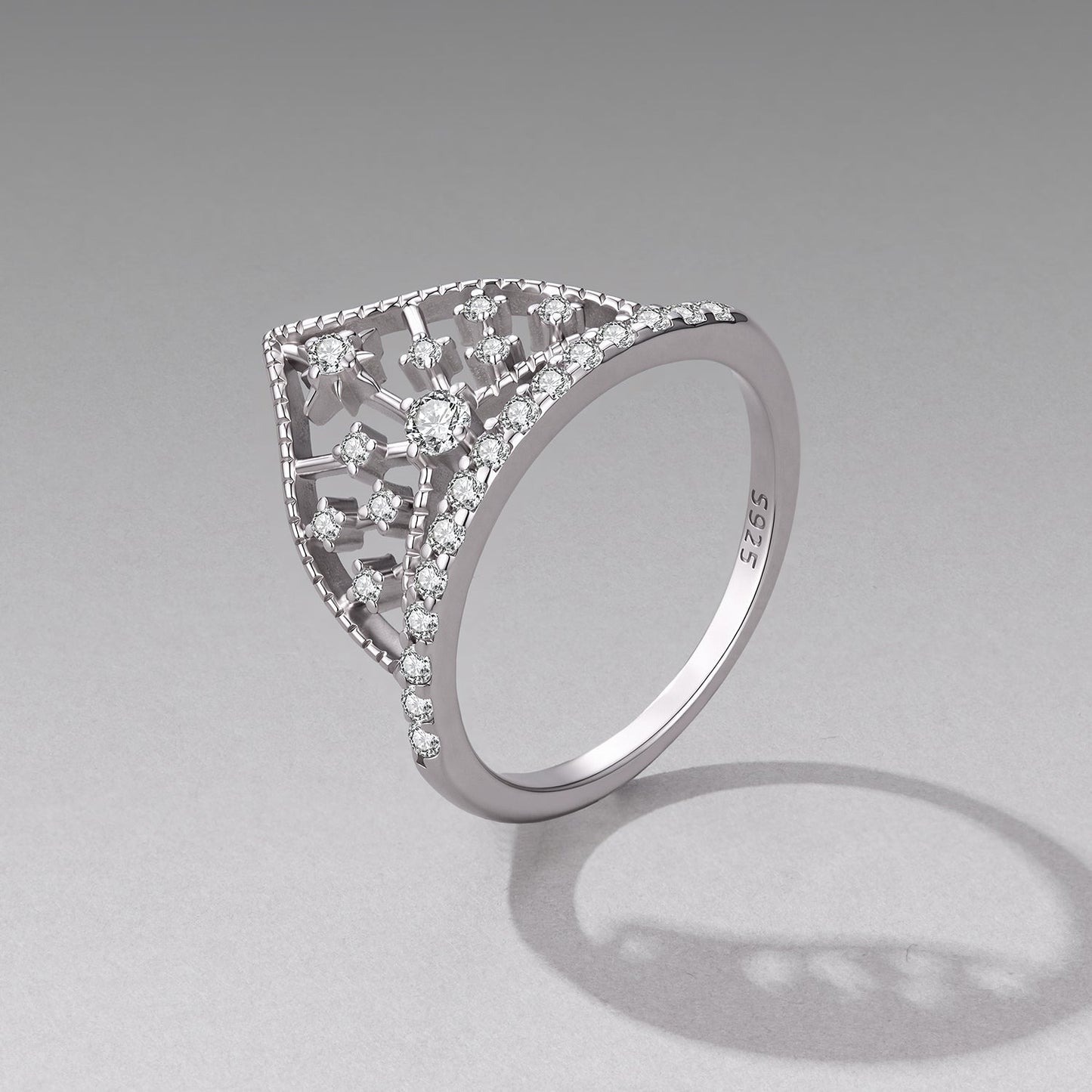 925 Sterling Silver White Gold Plated Ring with Pavé Setting CZ Size 6 for Women