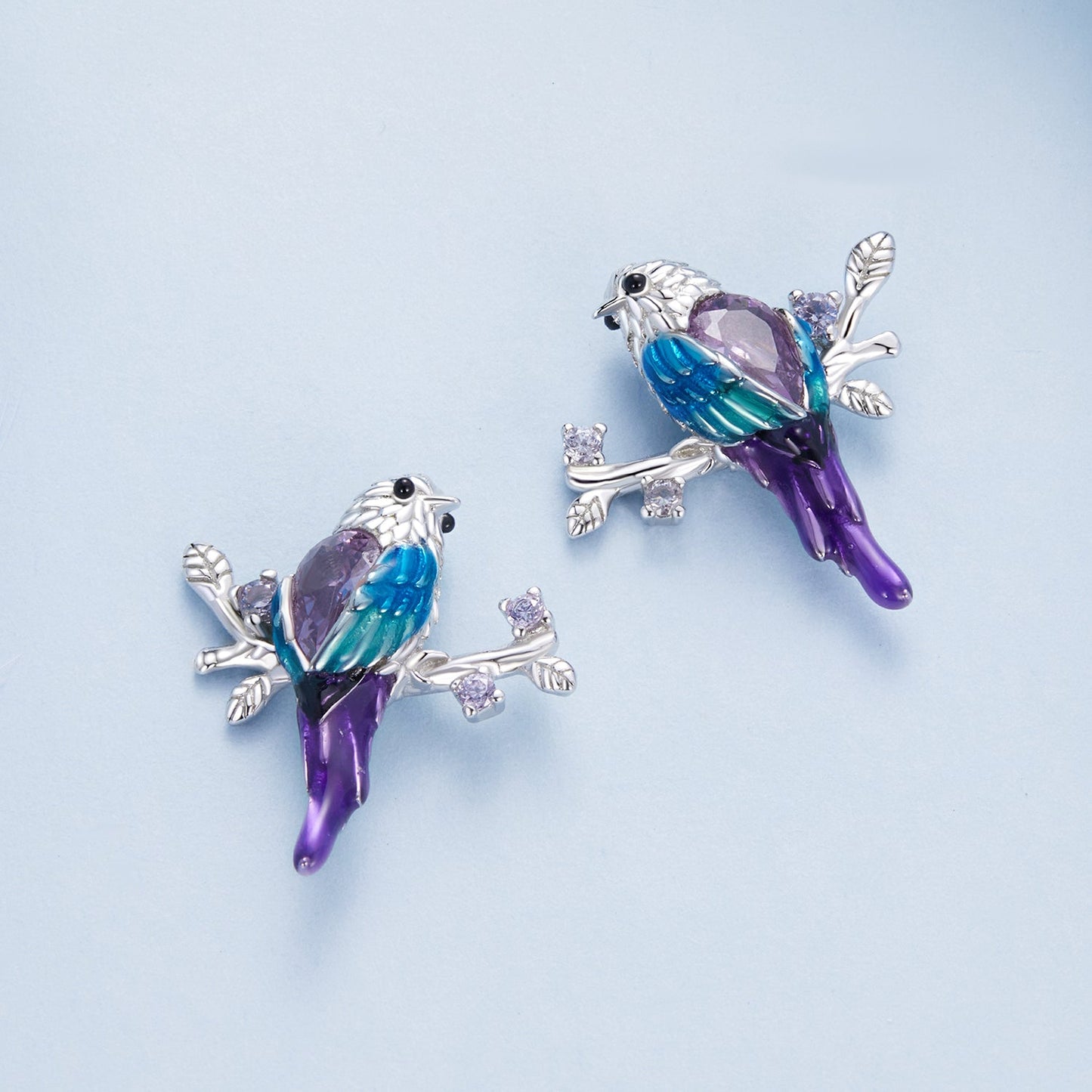 925 Sterling Silver Enamel Process Pavé Setting CZ Earrings