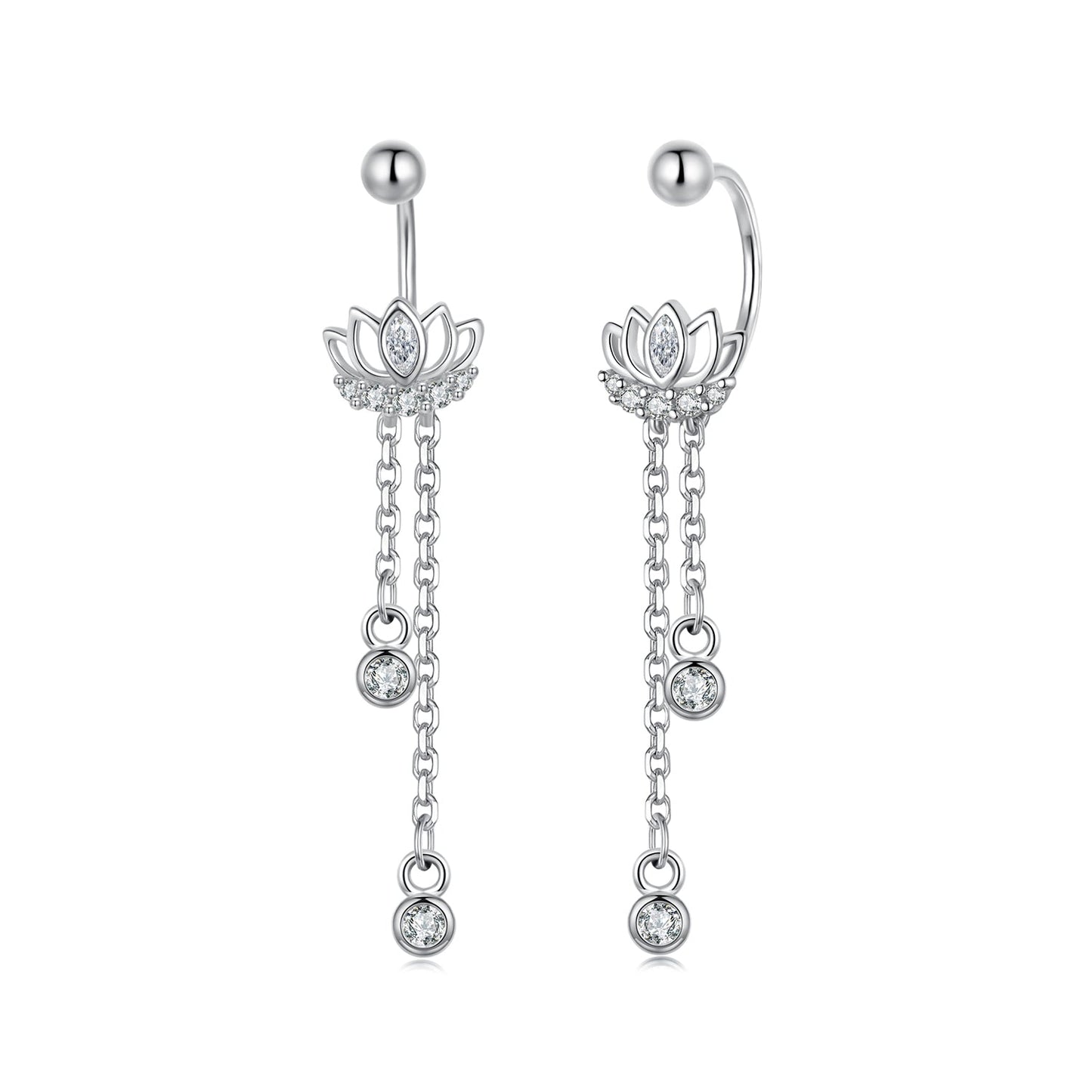 925 Sterling Silver Earrings with Pavé CZ in White Gold Plating - 3.1 x 0.7 cm for Women