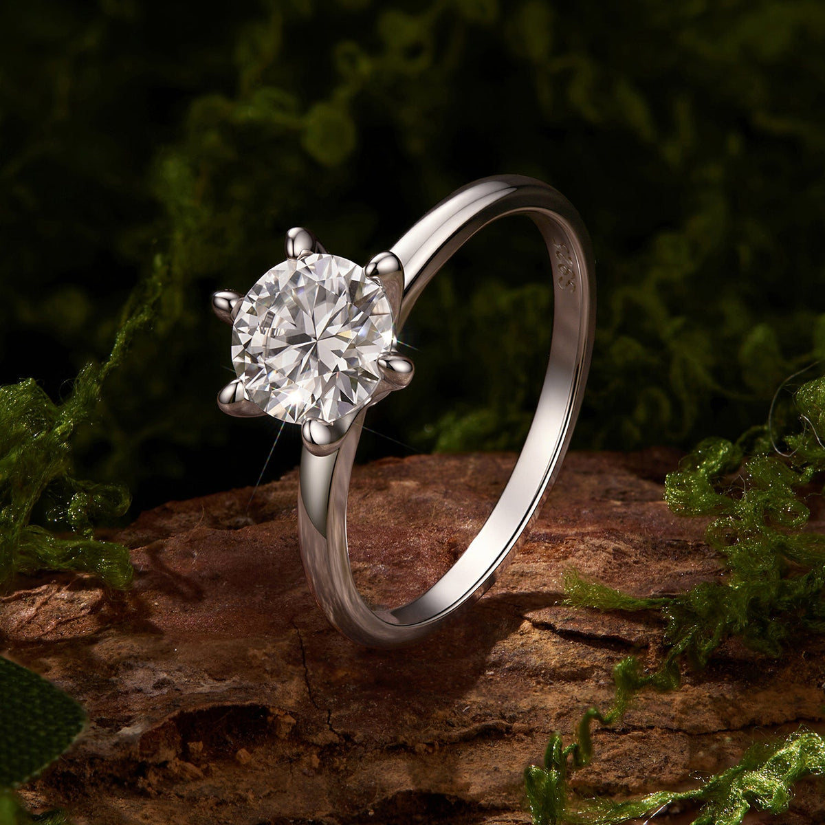 925 Sterling Silver White Gold Plated 0.5ct Moissanite Size 6S Ring for Women