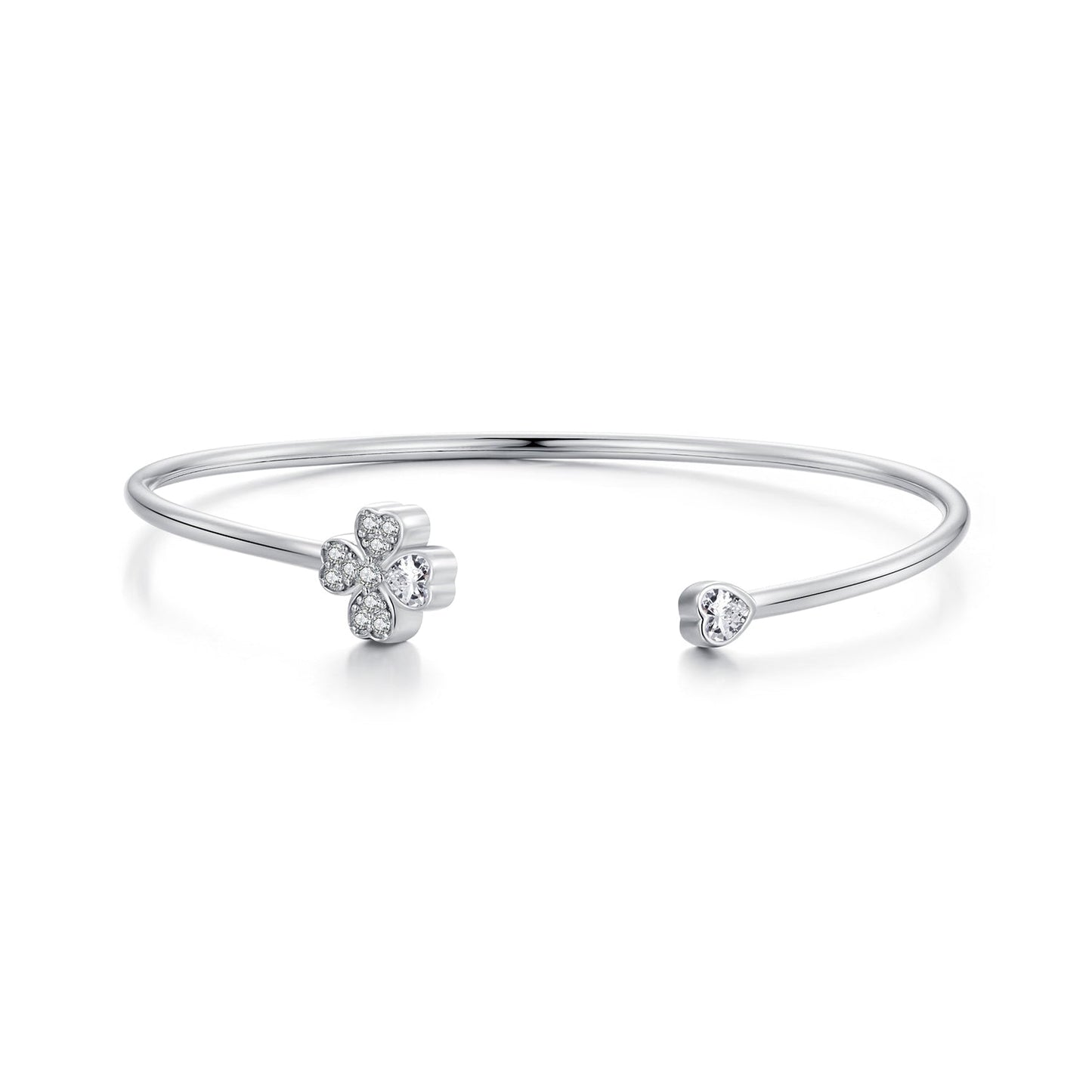 925 Sterling Silver Bracelet with Pavé Setting CZ, Inner Diameter 550mm, 2.0mm Wide, Unisex
