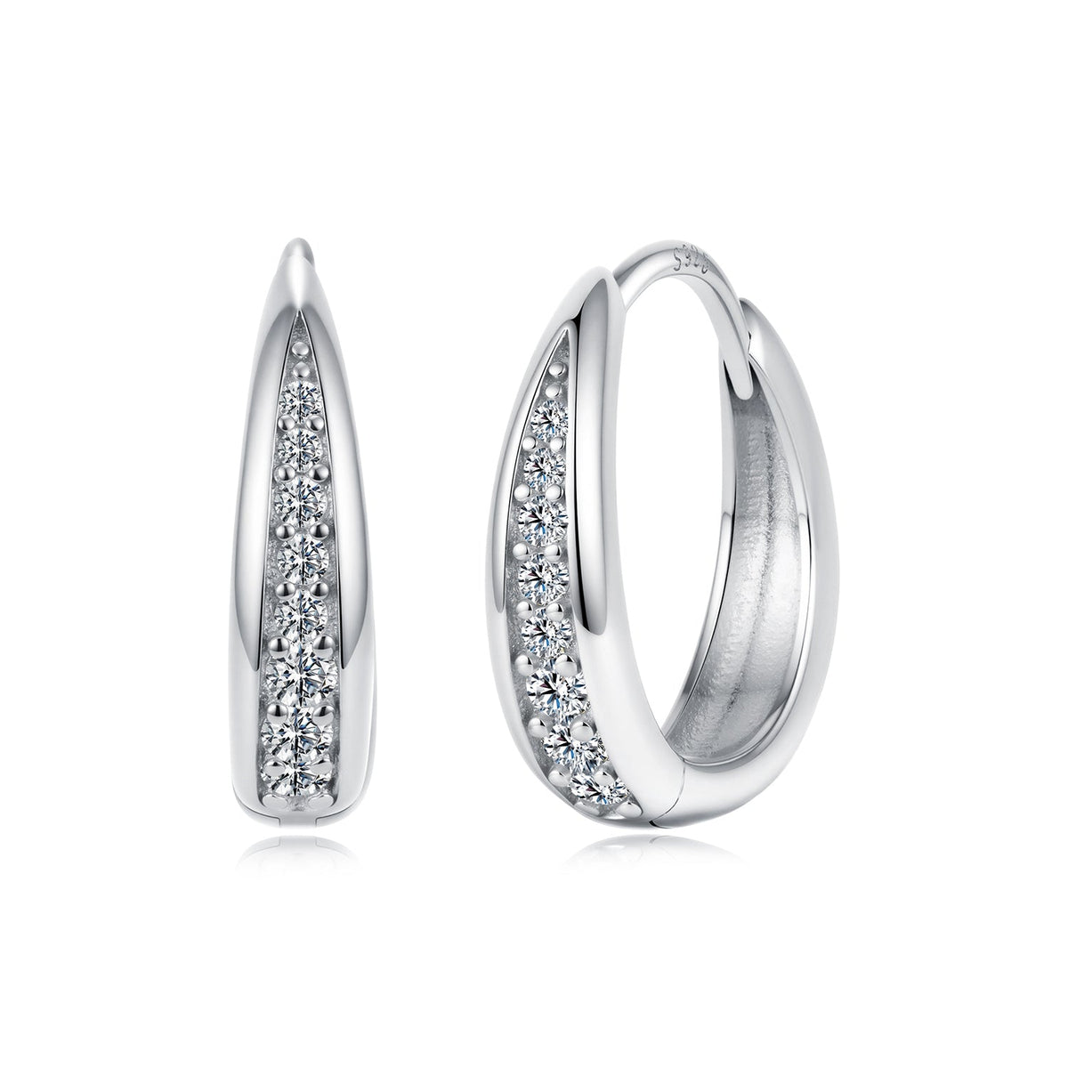 925 Sterling Silver White Gold Plated 1.3cm Moissanite Hoop Earrings for Women