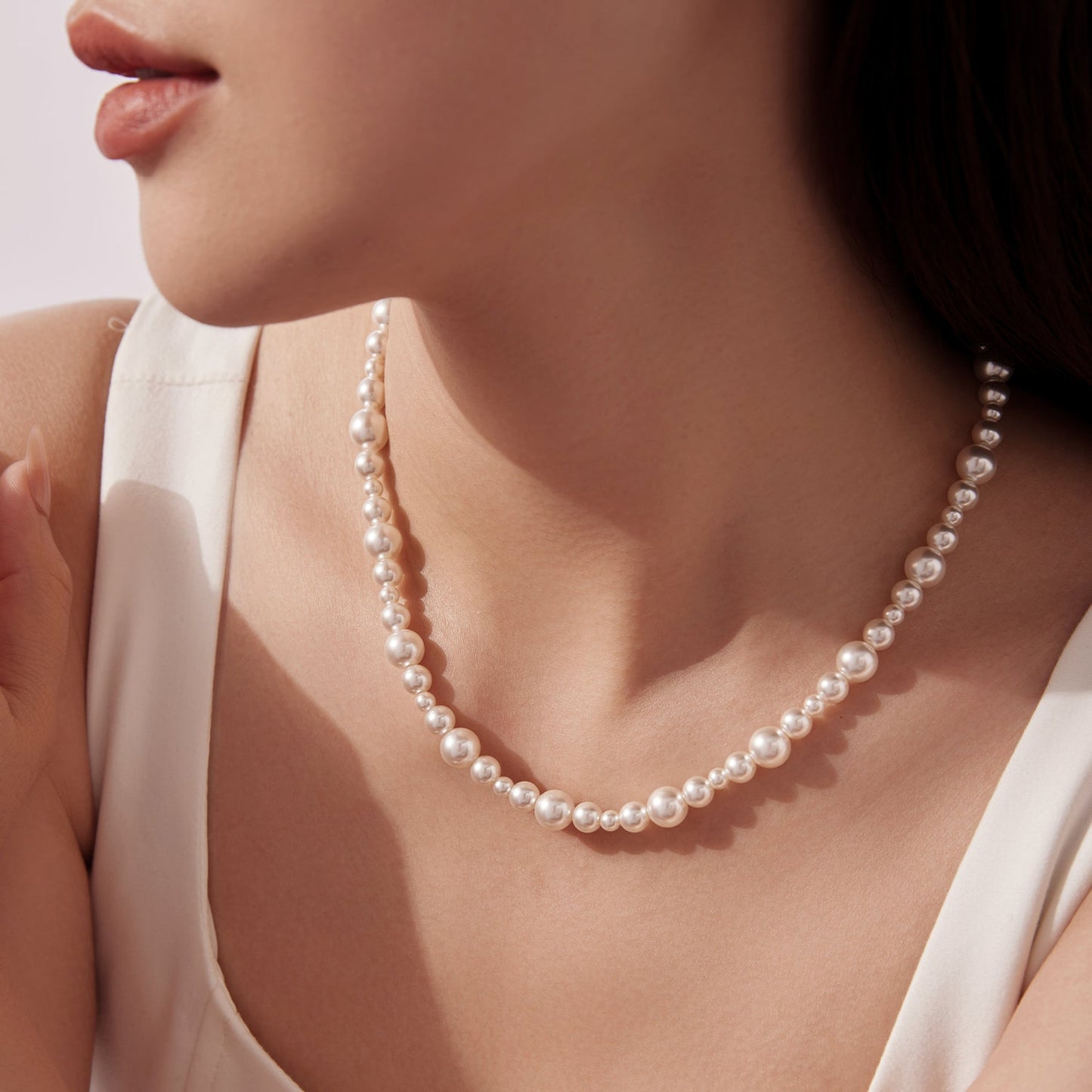 925 Sterling Silver White Gold Plated Necklace with Synthetic Pearls for Women