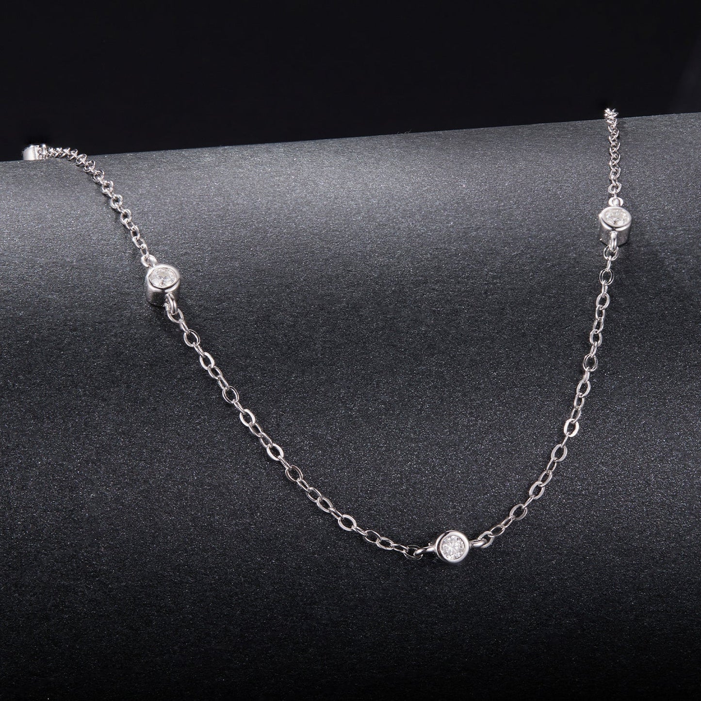 925 Sterling Silver White Gold Plated Adjustable Moissanite Necklace for Women