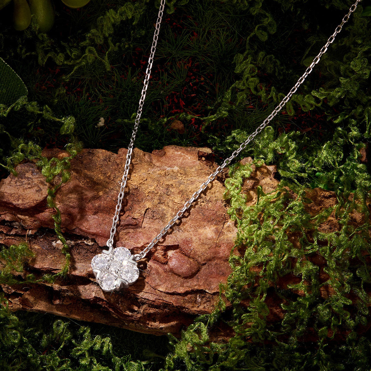 925 Sterling Silver White Gold Plated Moissanite 40+5cm Necklace for Women