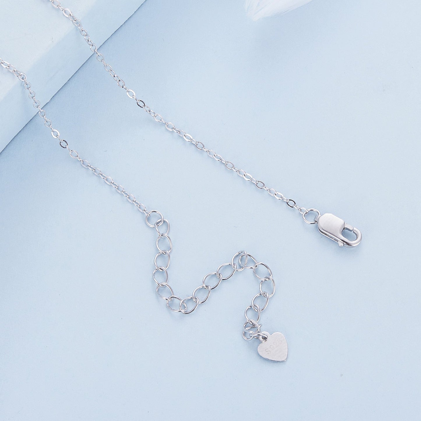 925 Sterling Silver Necklace with Pavé Setting CZ and Transparent Glass, 450mm for Women