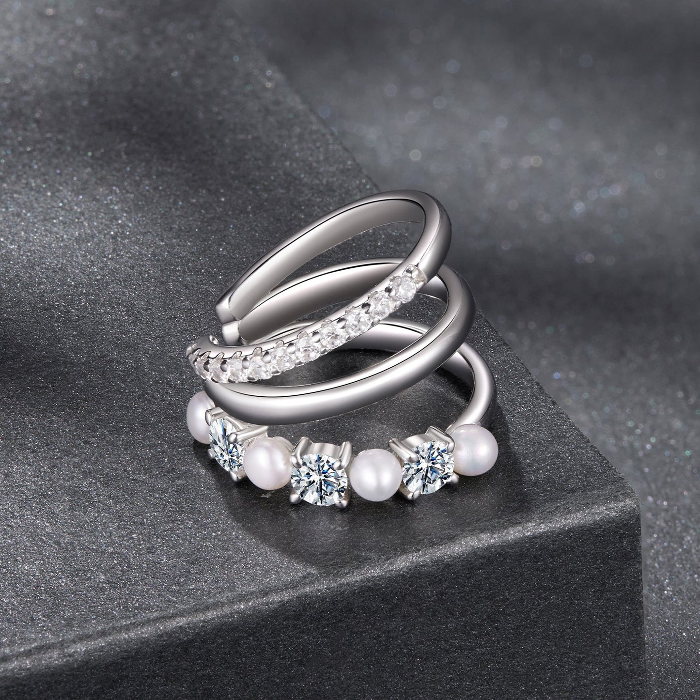 925 Sterling Silver Earrings with Moissanite and Freshwater Pearl for Women, 1.2*1.7cm, White Gold Plated